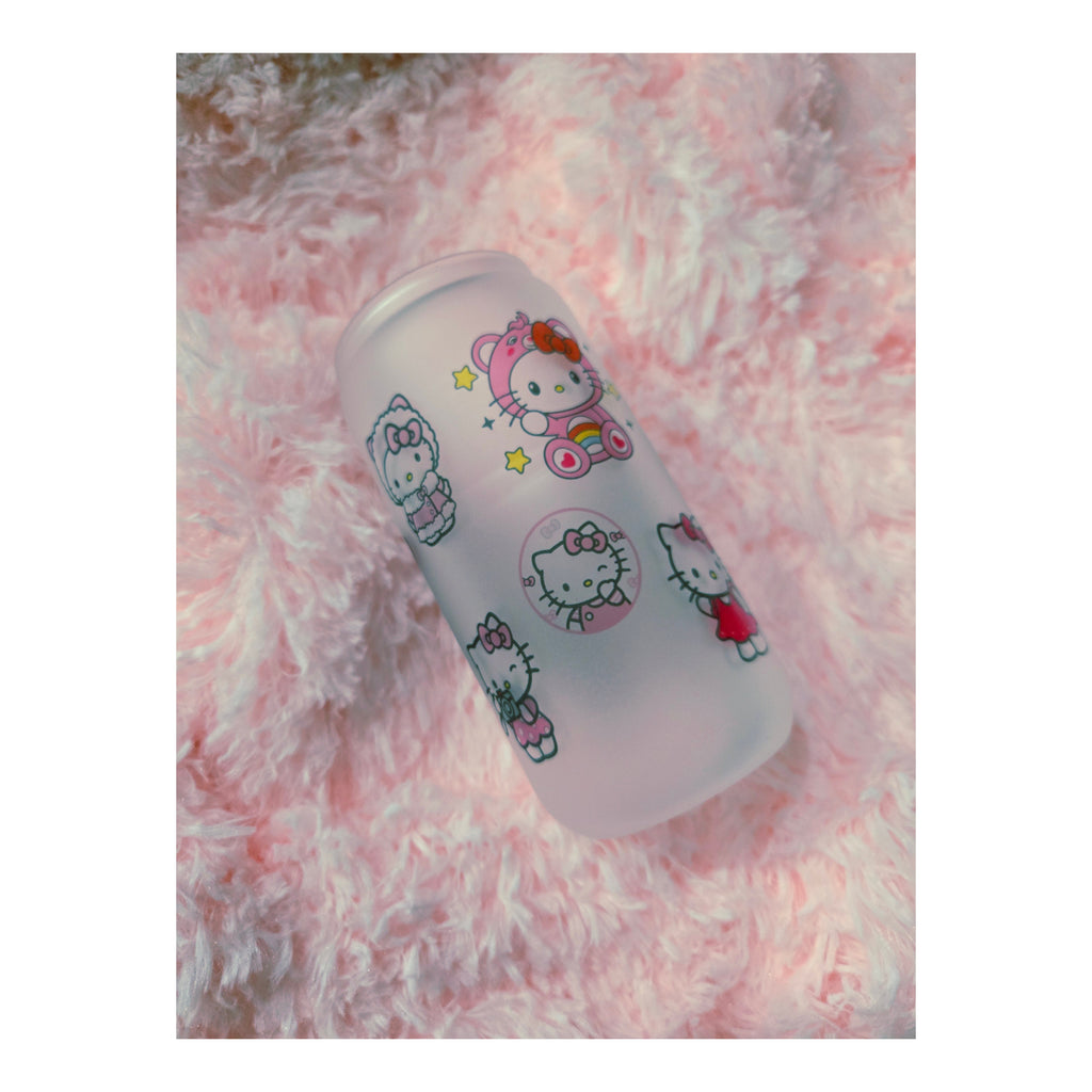 Hello Kitty Frosted Glass Cup, Iced Coffee Tumbler