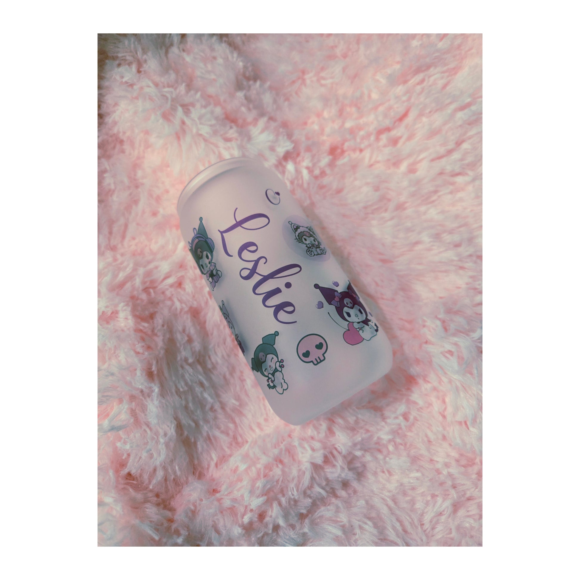 Kuromi Frosted Glass Cup, Iced Coffee Tumbler, Optional Name