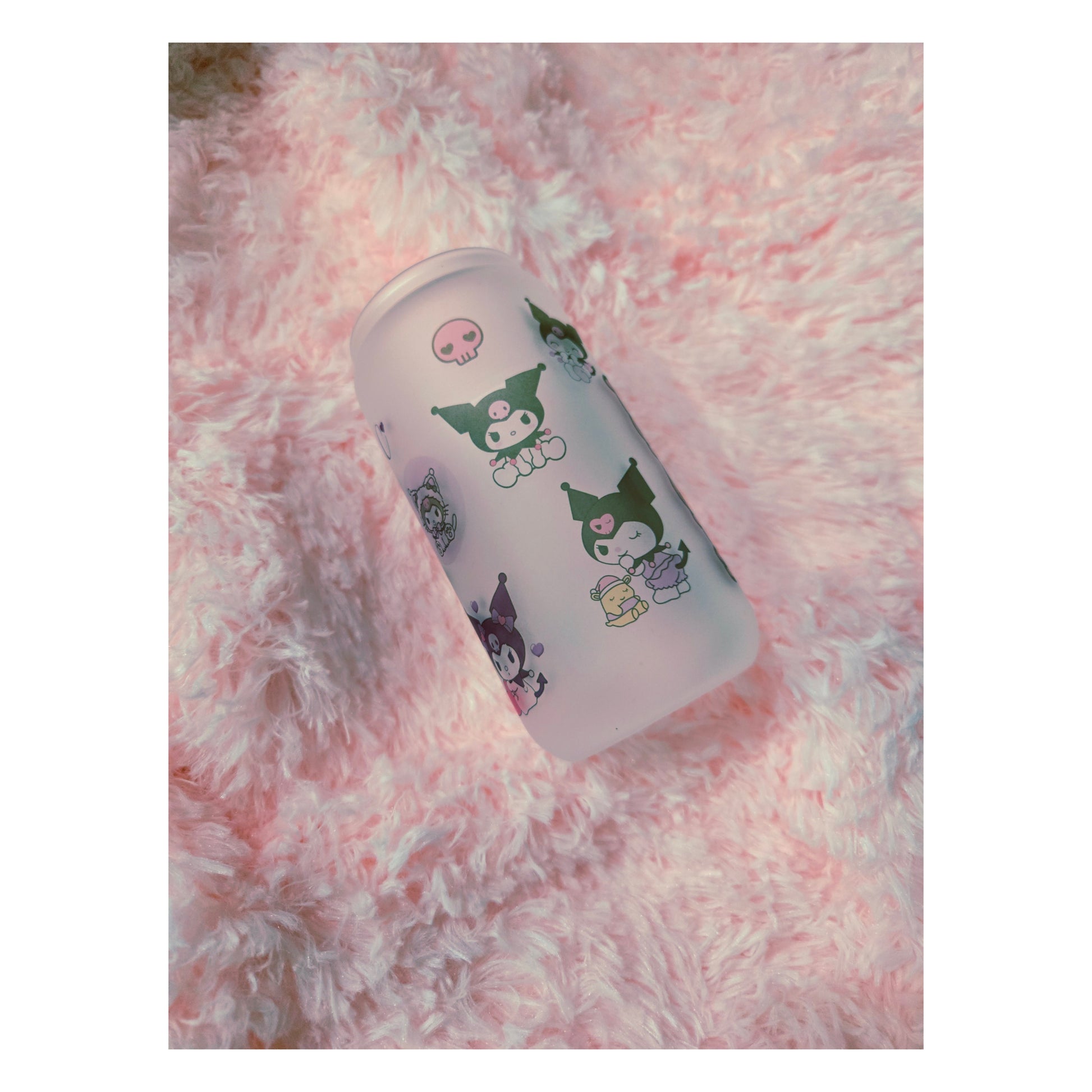 Kuromi Frosted Glass Cup, Iced Coffee Tumbler, Optional Name