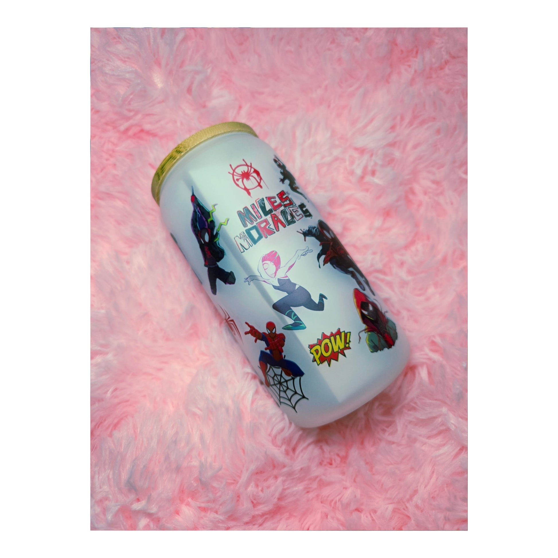 Miles Morales Spiderman Frosted Glass Cup with Straw