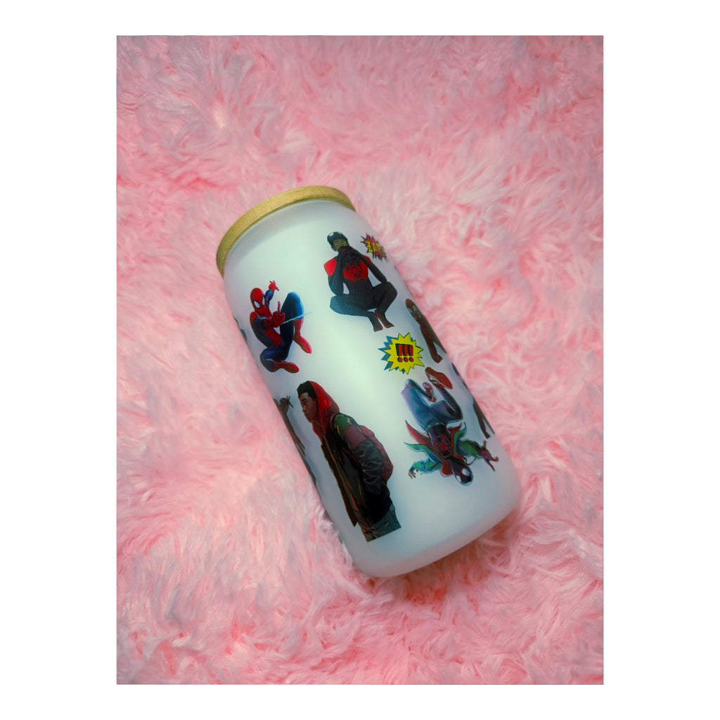 Miles Morales Spiderman Frosted Glass Cup with Straw
