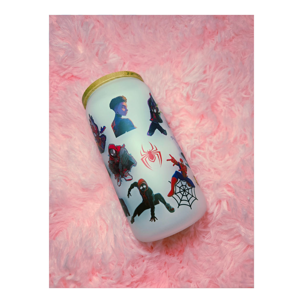 Miles Morales Spiderman Frosted Glass Cup with Straw