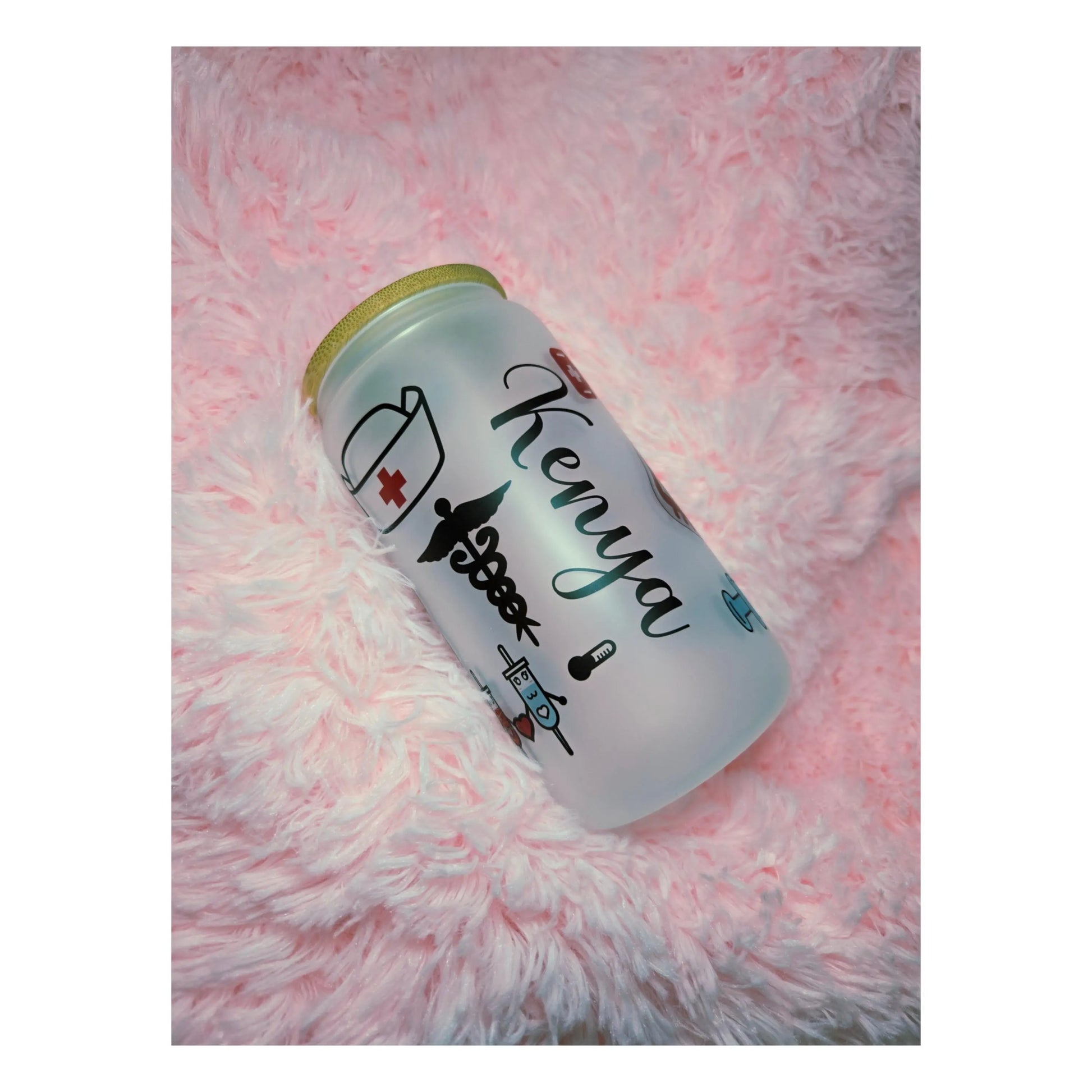 Nurse Iced Coffee Frosted Glass Cup, Personalized Tumbler