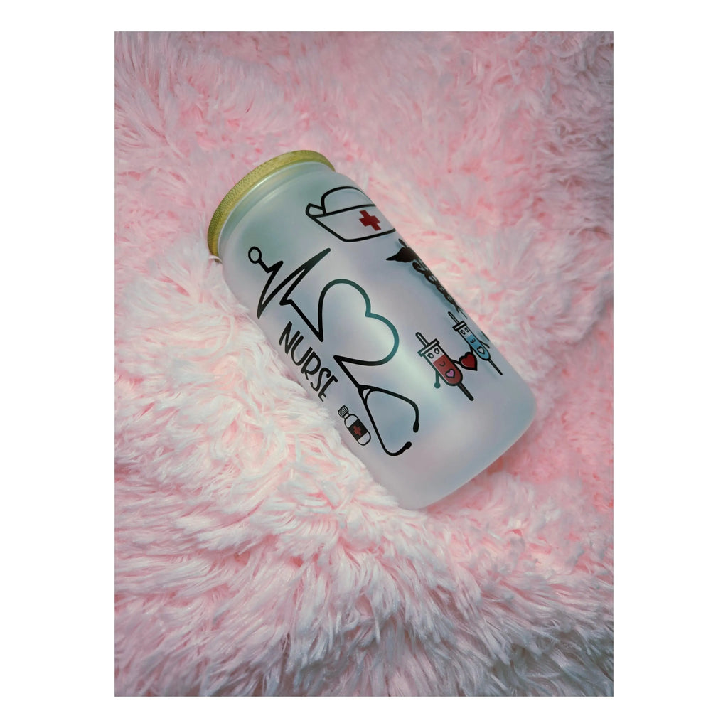 Nurse Iced Coffee Frosted Glass Cup, Personalized Tumbler