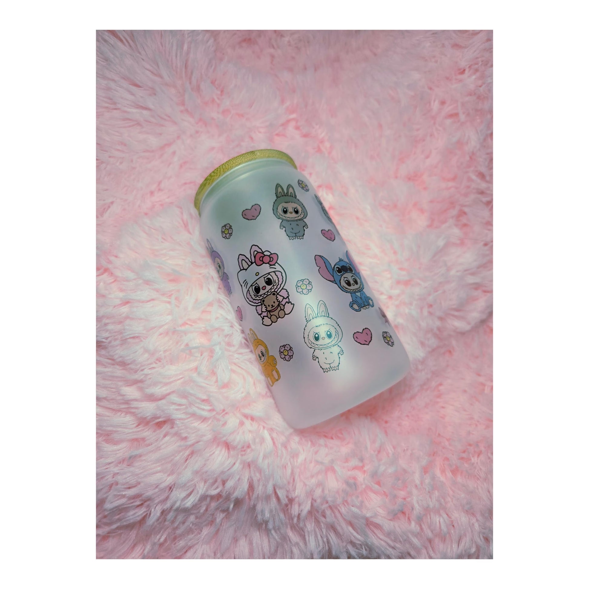 Labubus Frosted Glass cup, Iced Coffee Tumbler