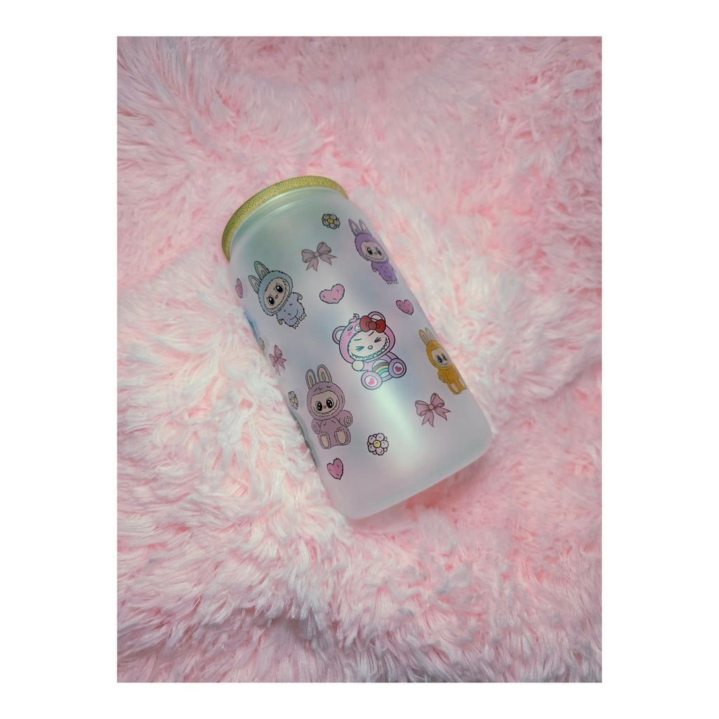 Labubus Frosted Glass cup, Iced Coffee Tumbler