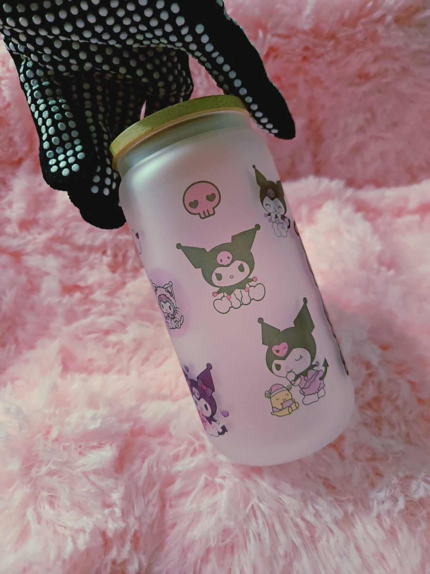 Kuromi Frosted Glass Cup, Iced Coffee Tumbler, Optional Name