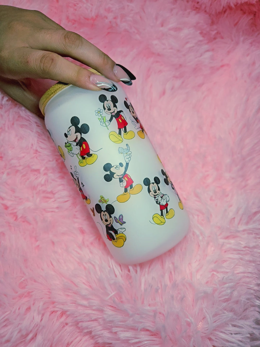 Mickey Mouse Frosted Glass Iced Coffee Cup, Personalized Tumbler