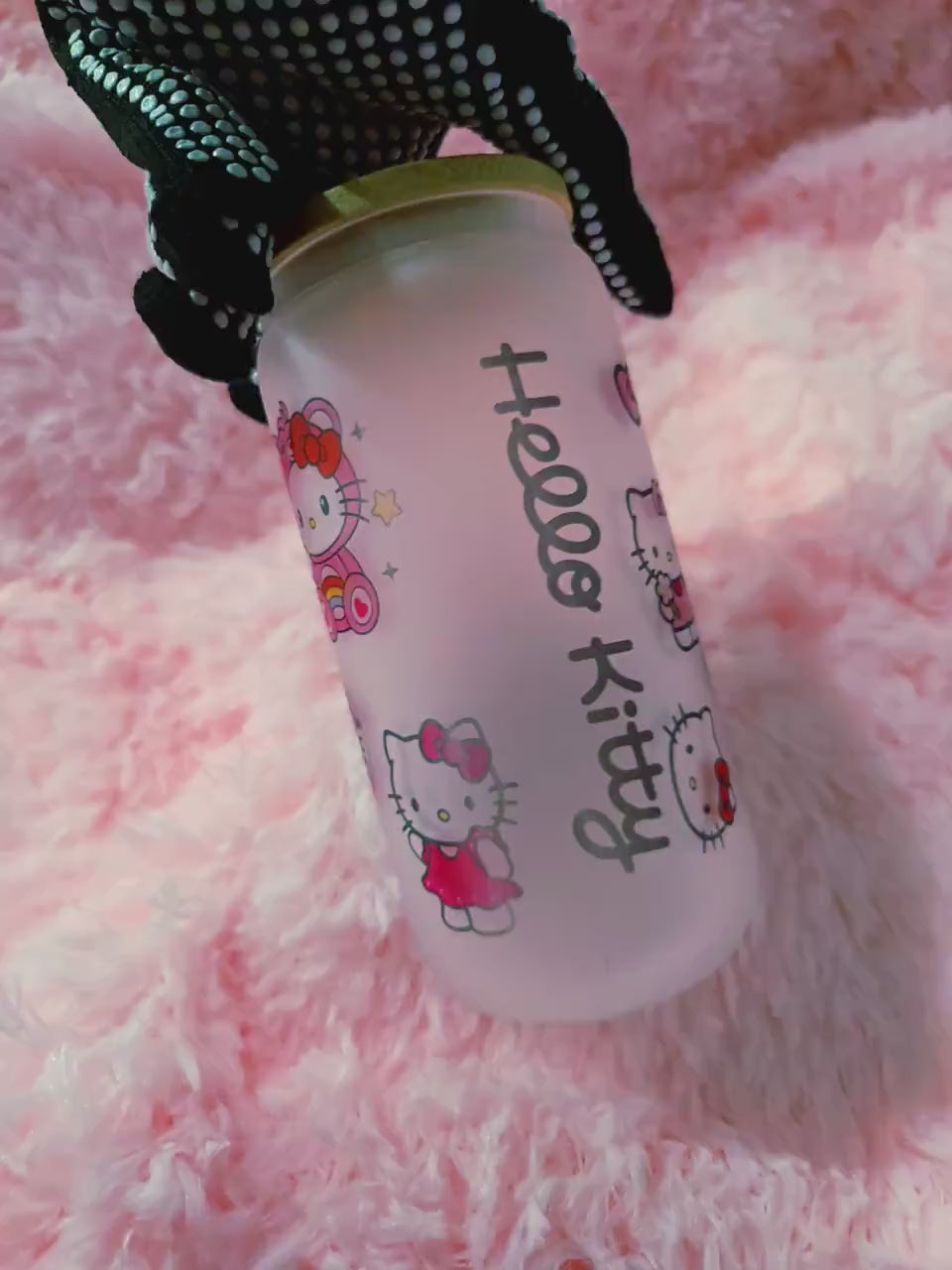 Hello Kitty Frosted Glass Cup, Iced Coffee Tumbler